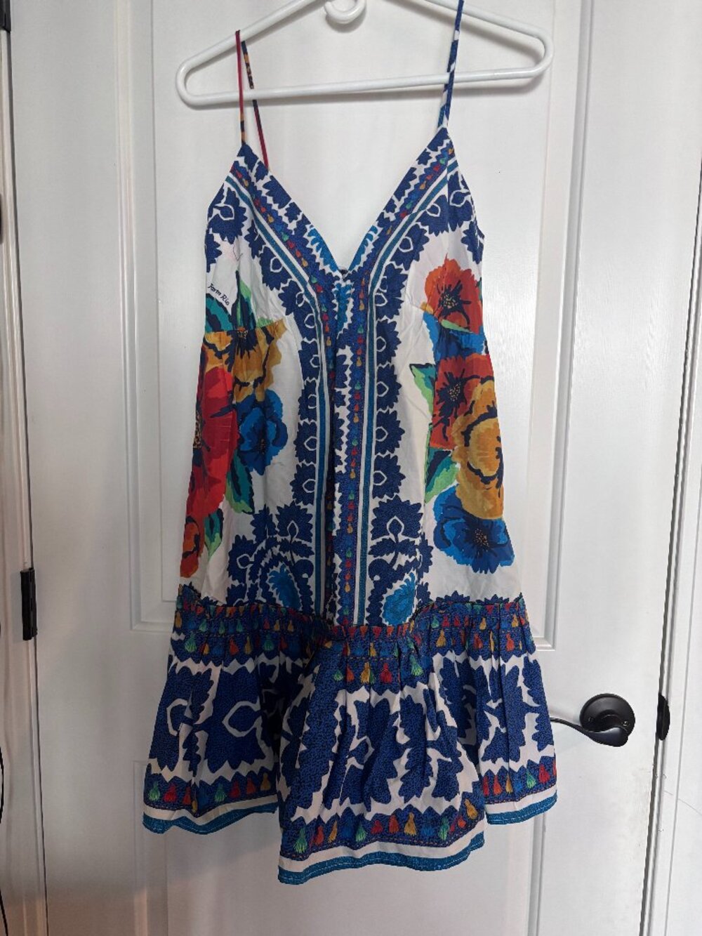 NWT FARM Rio Women's Size Medium Flower Tapestry Off White Mini Dress